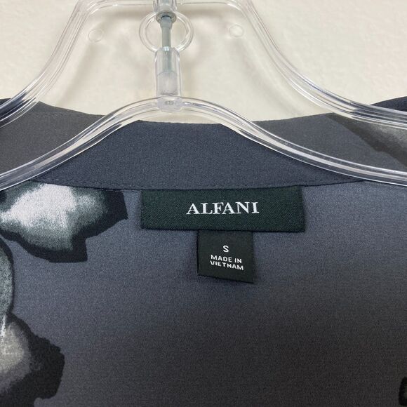 ALFANI Women's V-Neck Semi Sheer Blouse Size S Gray Floral Balloon Sleeve Office - Picture 3 of 7